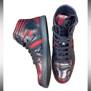 Gucci Men's 283533 "GG" Logo Navy and Red Burn high Top Sneakers US 8G